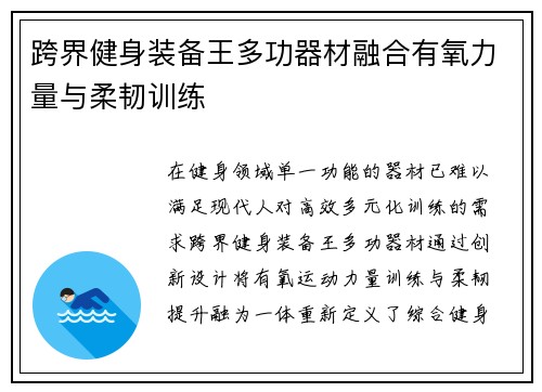 跨界健身装备王多功器材融合有氧力量与柔韧训练